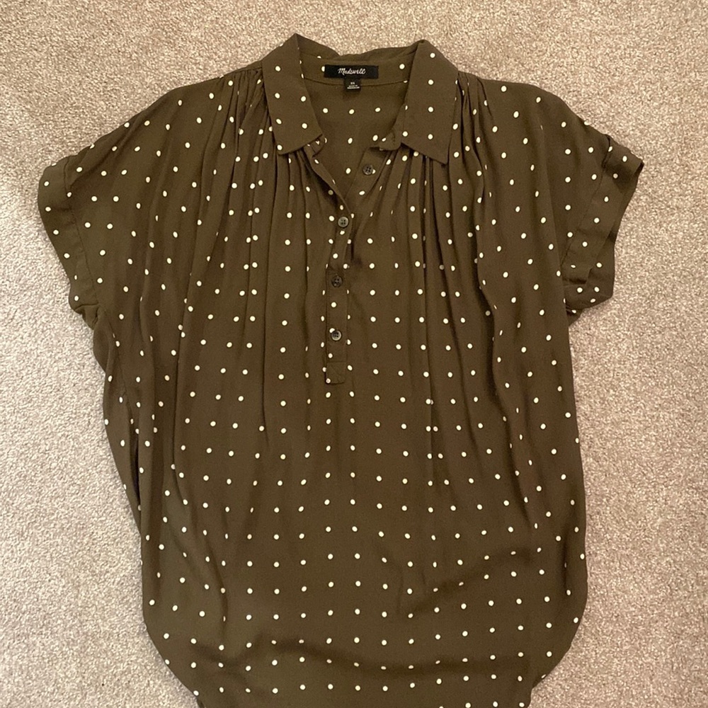 Madewell Olive Green Dotted Button Front Shirt